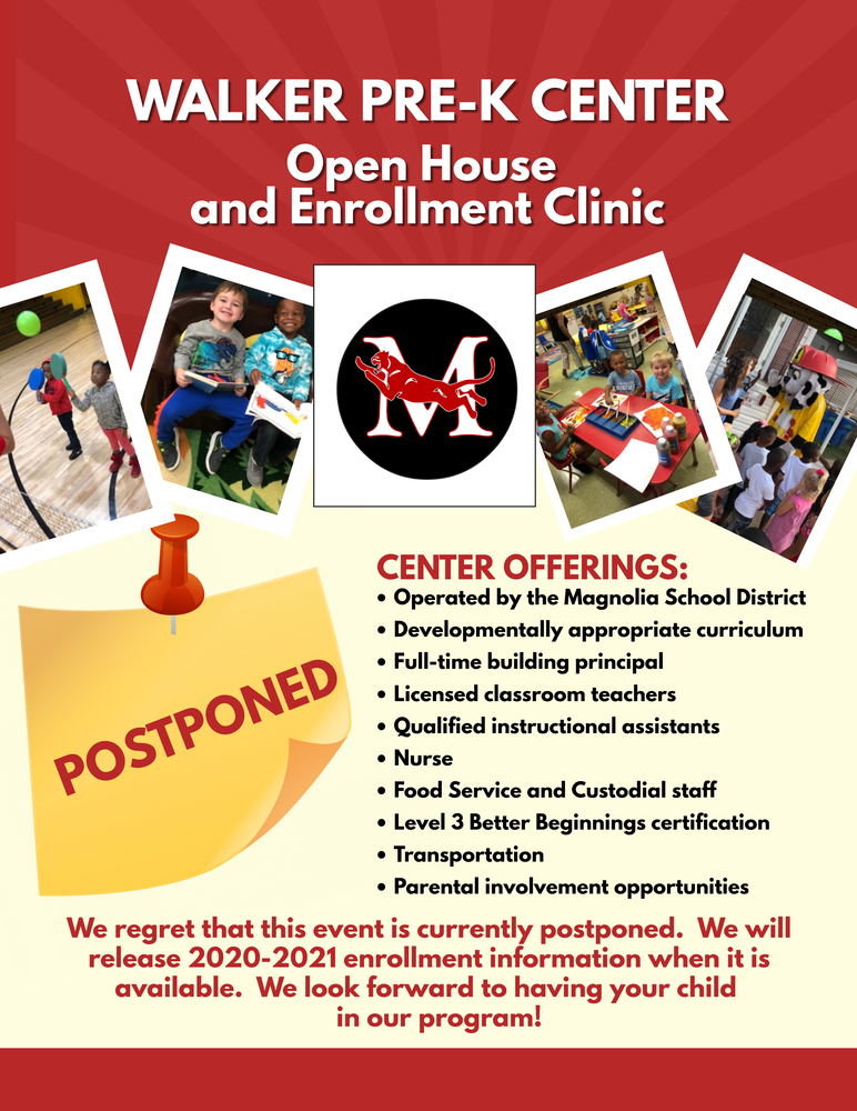 Walker Pre-K Open House and Enrollment Clinic Postponed