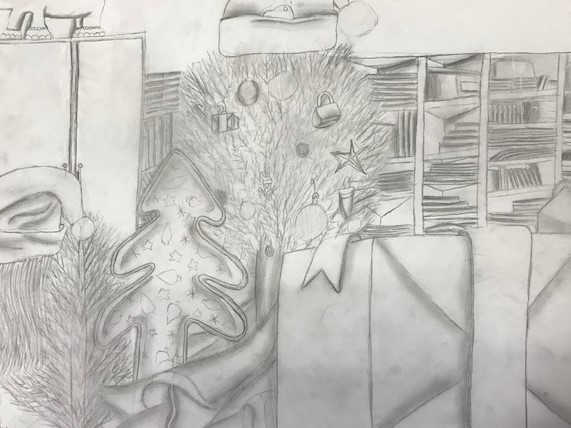 Freshman Allison Rodgers Art 1 -  graphite still-life sketch 