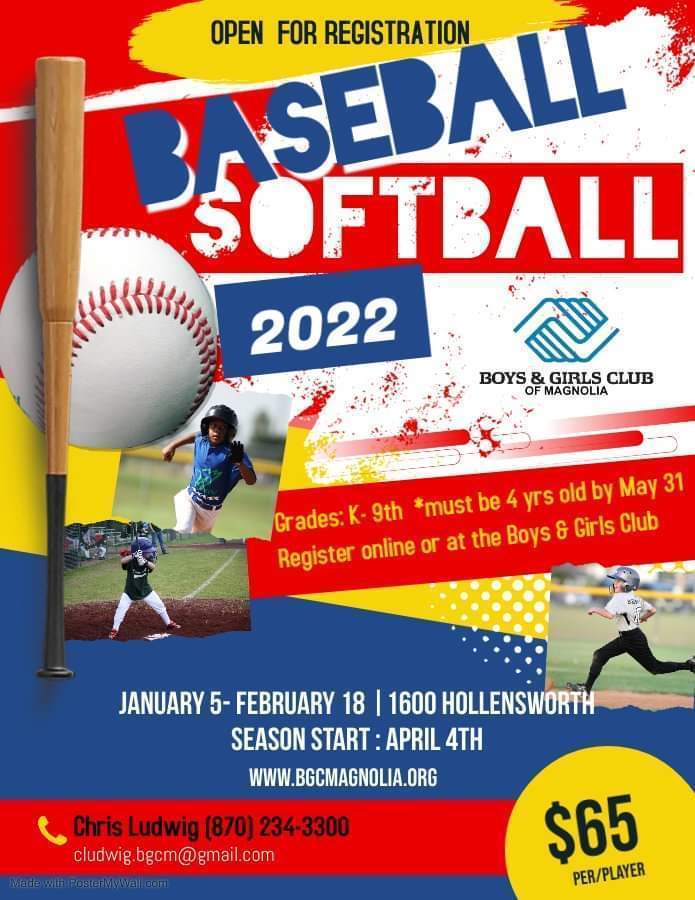 Boys & Girls Club of Magnolia Baseball/Softball Season Registration