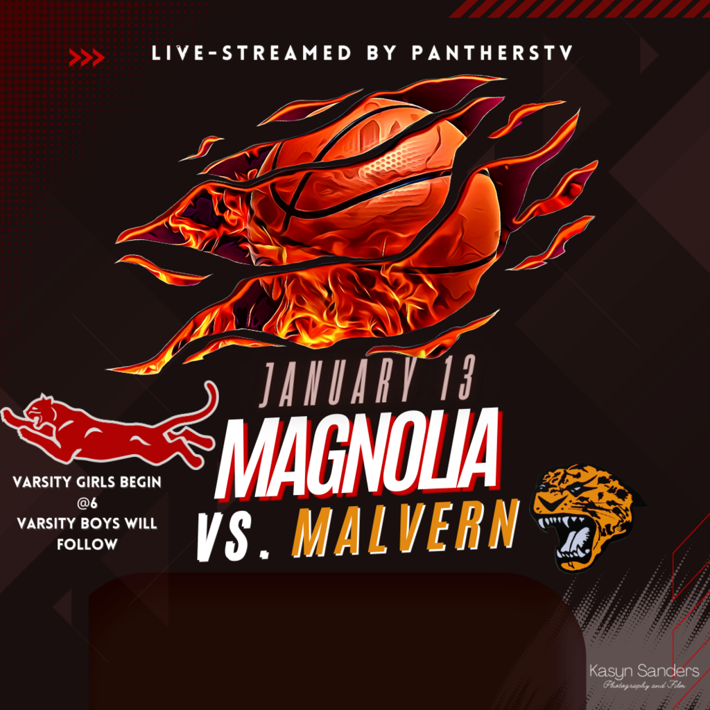 January 13 game day graphic for magnolia panthers vs malvern leopards