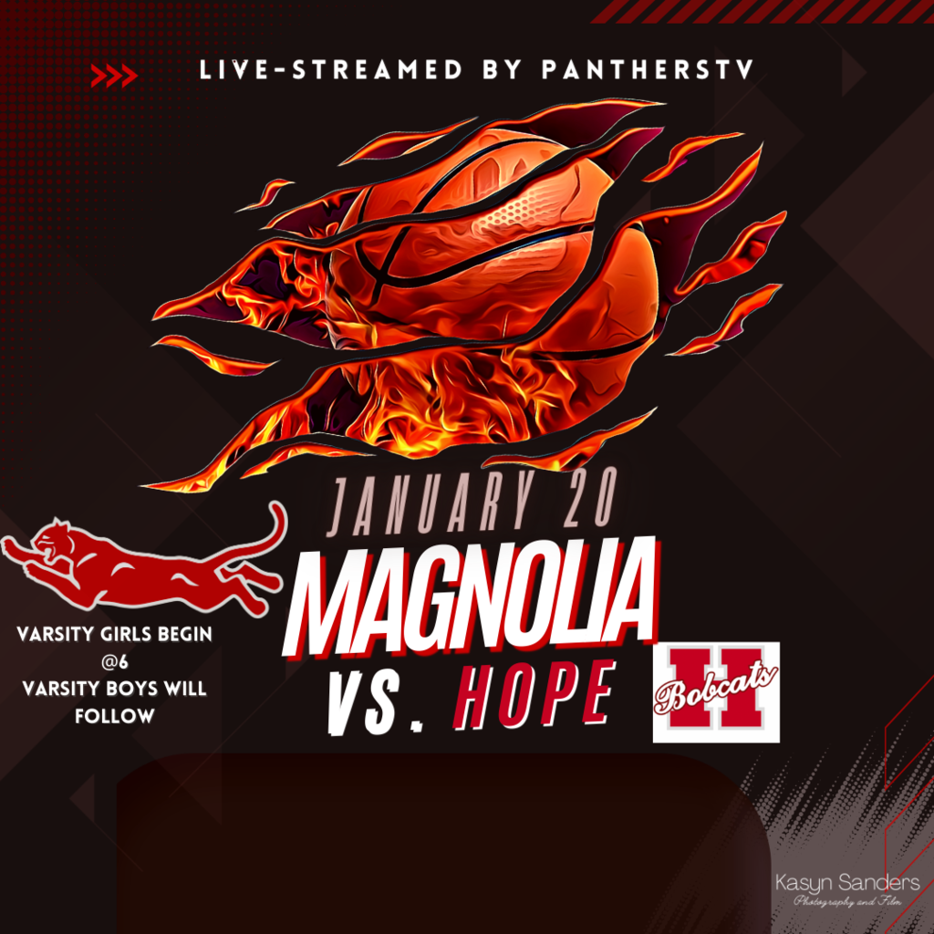 game day graphic for magnolia panthers on January 20 2023 against hope